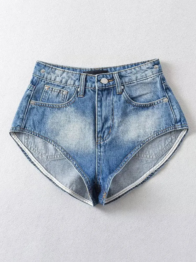 DEAT Fashion Women's Skirt Wasit Button Spliced Two Through Style Solid Color Denim Mini Skirts Female Summer 2024 New 17A9335