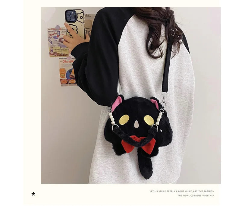 2024 Nuevo bolso de hombro de gato de peluche Lindo bolso de mano pequeño Bolso de mano de diseño de dibujos animados para mujer Elegante bolso cruzado Monedero