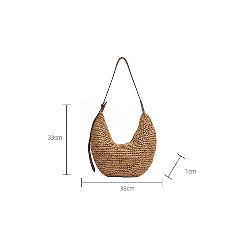 Casual Hobos Straw Women Shoulder Bags Handmade Weave Crossbody Bags Vintage Simple Summer Beach Bag Large Capacity Tote Purses