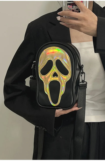 Bolso bandolera para hombre y mujer, estilo coreano, divertido bolso de hombro con calavera fantasma láser, bolso pequeño suave para teléfono móvil