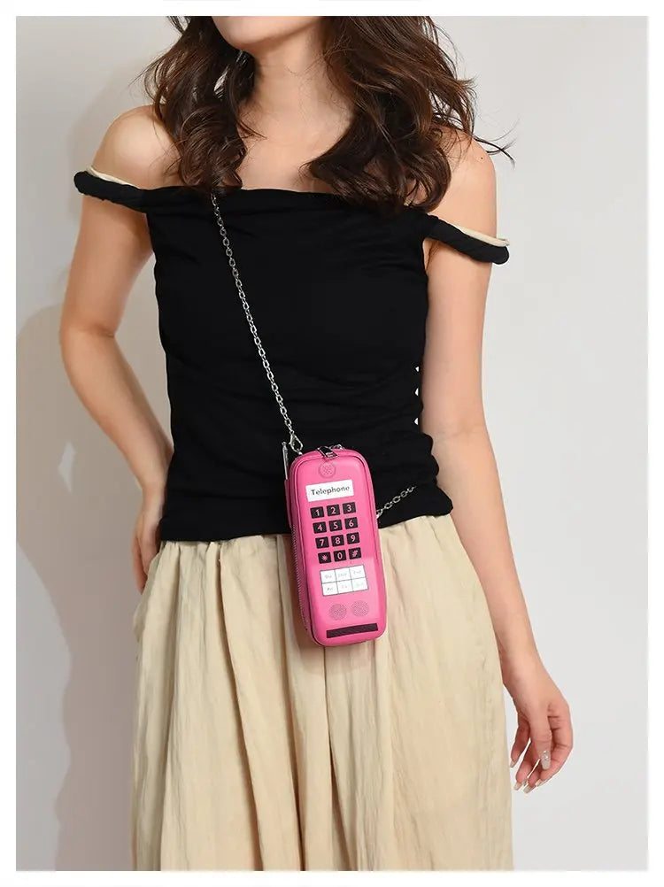 Lindo bolso de hombro para niñas, divertido bolso estilo teléfono móvil, moderno bolso bandolera de un solo hombro con cadena digital y estampado para mujer