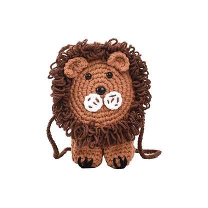 Cute Little Lion Bag For Girls Women's Funny Mobile Phone Coin Purse Winter Knitting Shoulder Crossbody Bag