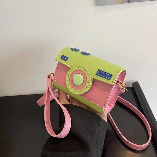 Nuevo bolso de mano con forma de cámara en colores contrastantes para mujer, minibolso informal tipo bandolera, bolso de hombro pequeño, bolso tipo mensajero