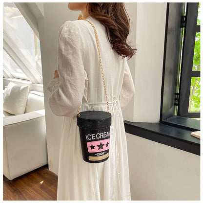 Funny cute cup shape shoulder bag icea cream letter printing bucket bag ladies crossbody messenger bag female purse handbag