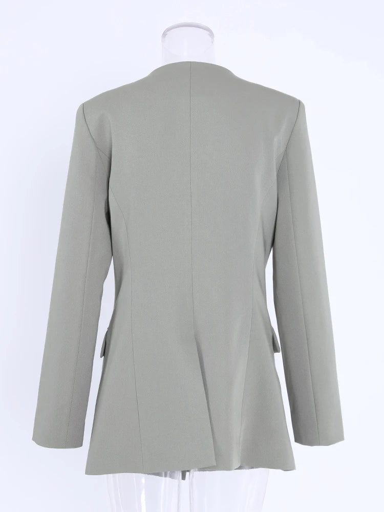 DEAT Fashion Blazer pour femme, col en V, déconstruction, bouton latéral, taille, manches longues, veste de costume grise, printemps 2024, nouvelle tendance CPDB002