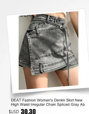 DEAT Mode Femmes Jupe A-ligne Épissé UltraShort Denim Poche Taille Haute Mince Couleur Unie Jupes Printemps 2024 Tendance Nouvelle 17A5641