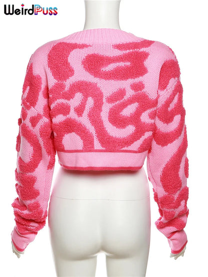 Suéter tipo cárdigan Weird Puss Y2K para mujer, con cuello en V, botones, estilo informal, de manga larga, cálido y salvaje, para otoño