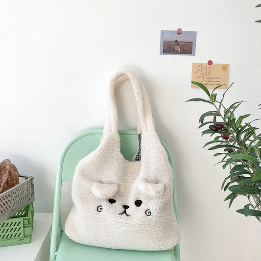 2022 Winter Handbags Women New Japanese Kawaii Bag Tote Bag Imitation Lamb Hair Shoulder Bag Women Soft Plush Bolso Mujer Sac