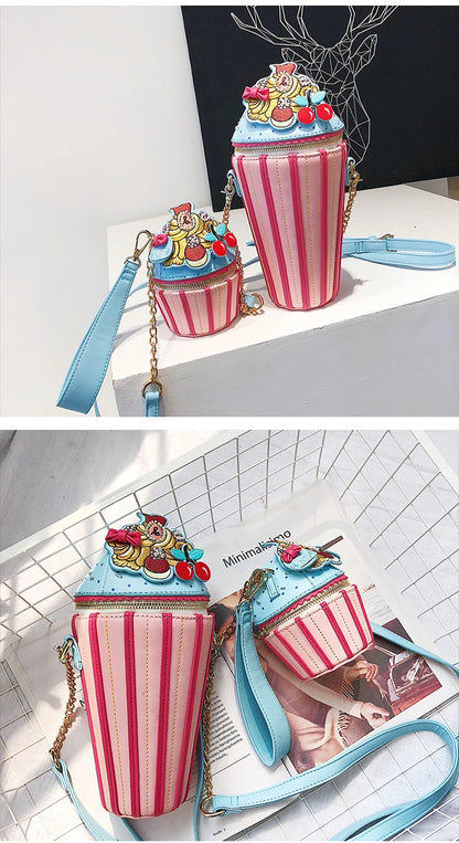 Cute Ice Cream Shape Shoulder Bag Embroidered Funny Crossbody Bag Mini Chain Messenger Bag Girls' Phone Bag