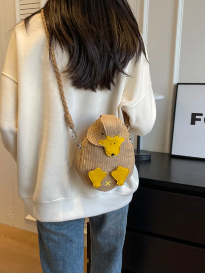 Cute Little Duck Woven Bag Summer Cartoon Shoulder Bag Women Small Crossbody Bag