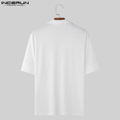 2024 Hommes Chemise Couleur Unie Revers Manches Courtes Streetwear Été Décontracté Hommes Vêtements Fitness Mode Loisirs Chemises S-5XL INCERUN