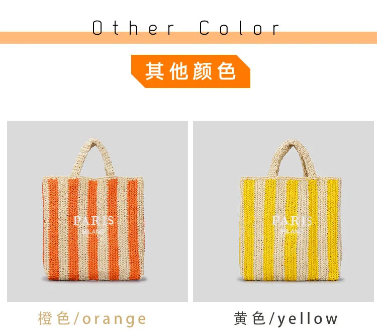 Casual Striped Straw Tote Bag Designer Letters Woven Women Handbags Handmade Summer Beach Bag Big Bali Travel Shopper Purse 2024