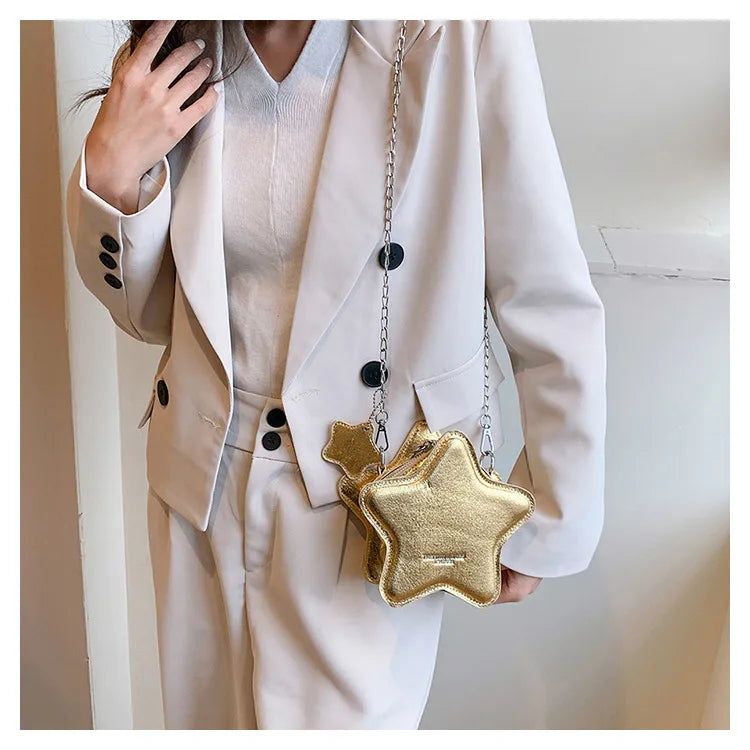 Bolso de hombro pequeño para mujer, bolso cruzado con forma de estrella de cinco puntas, bolso con cadena de dibujos animados para niñas