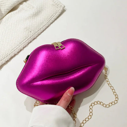 Bolso creativo con forma de labio para niña, minibolso de hombro con cadena estilo occidental en color caramelo