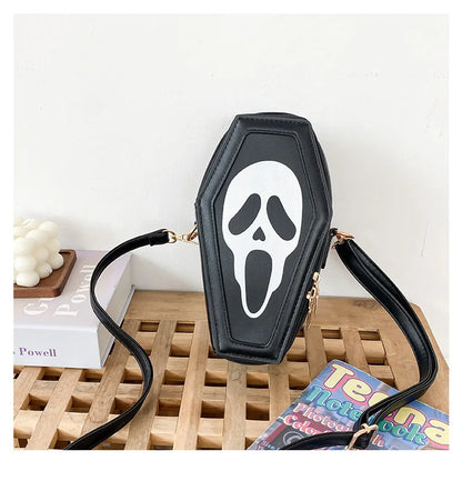 Bolso bandolera con forma de ataúd de fantasma de Halloween, con calavera gótica, divertido bolso de hombro para mujer