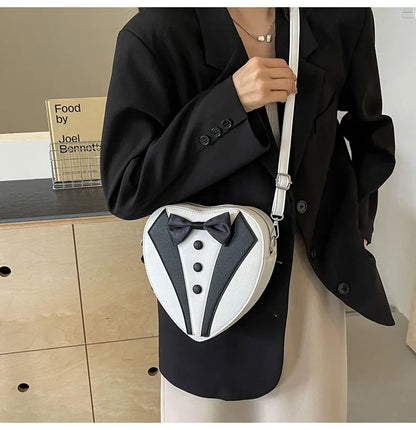 Y2k Style Small Shoulder Bag Heart Shaped Purse Handbags Cute Bow Tie Pu Leather Tote Bags Ladies Crossbody Bags 2024 New