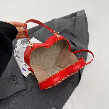 Bolsos y carteras para mujer, bolso de hombro con forma de corazón rojo a la moda, bolso cruzado con cadena para mujer, bolso de mano y cartera para mujer