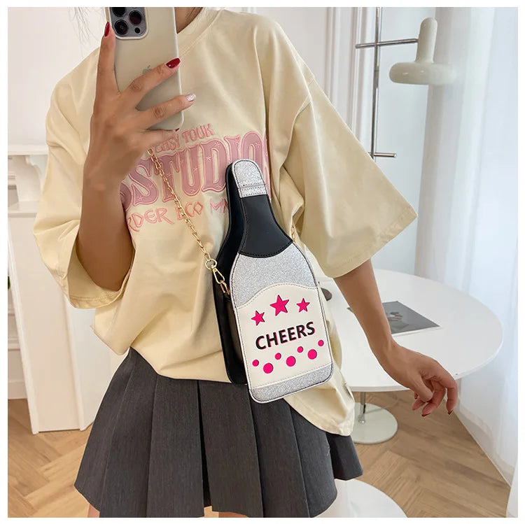 Creative Bottle Shape Chains Crossbody Bags for Women Designer Funny Shoulder Bags Cute Lovely Small Purse And Handbag