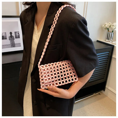 Summer Small Bag New 2023 Candy Color Envelope Bag Hand Made Hollow Woven Shoulder Bag