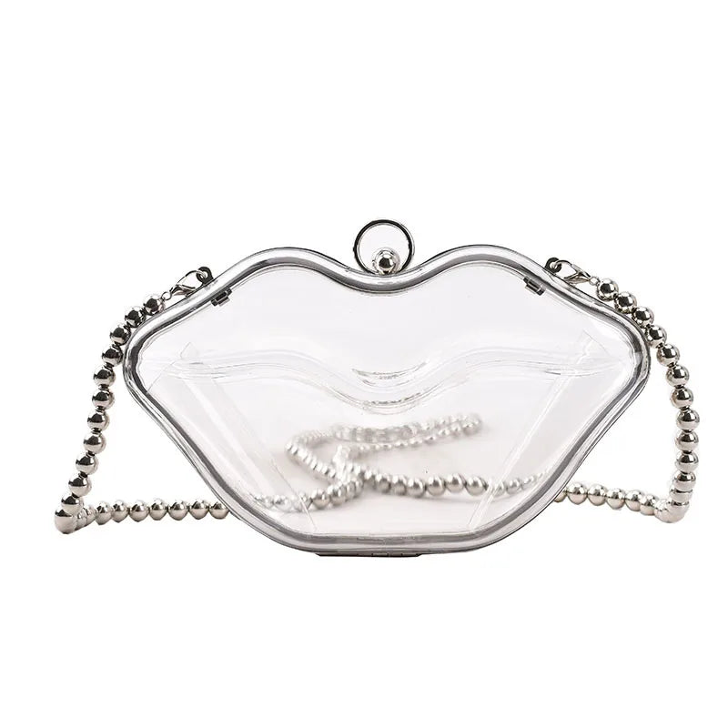 Sexy Red Lips Design Women Party Clutch Evening Bag Transparent Female Chain Bag Crossbody Bag Purses and Handbags Pouch Fashion