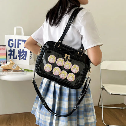 Bolso de mano con lazo Kawaii para mujer, novedad de verano de 2023, transparente, de charol, tipo bandolera, para niñas