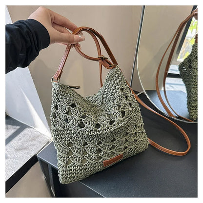 Sacs à bandoulière en paille décontractés pour femmes, sac à bandoulière tissé à la main, sac de plage d'été, petit fourre-tout simple, sacs à main Bali 2024