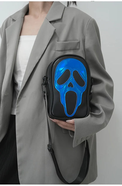 Bolso bandolera para hombre y mujer, estilo coreano, divertido bolso de hombro con calavera fantasma láser, bolso pequeño suave para teléfono móvil