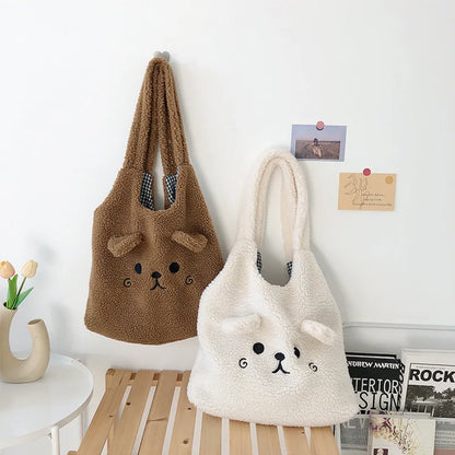 2022 Winter Handbags Women New Japanese Kawaii Bag Tote Bag Imitation Lamb Hair Shoulder Bag Women Soft Plush Bolso Mujer Sac