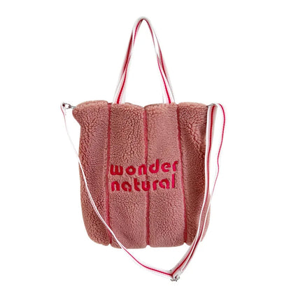 New Korean Fashion Tote Bag Women Letter Embroidery Imitation Lambhair Crossbody Bags Ladies Handbags and Purses Girls Bags