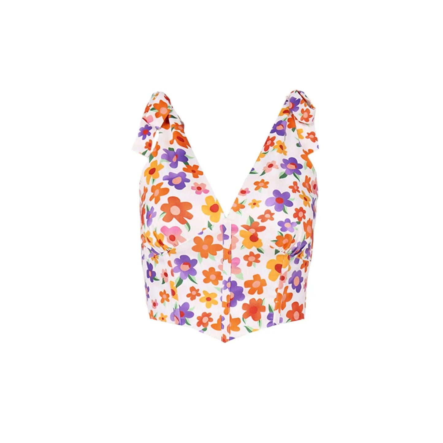 ¡Oferta de liquidación! Top corto bohemio con corsé y estampado floral, sexy, con escote en V, sin mangas, con tirantes anudados, para mujer, para vacaciones en la playa, verano y2k