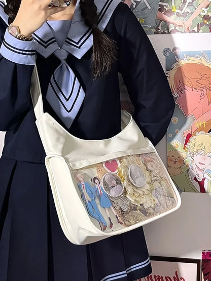 Bolso de hombro transparente para mujer, estilo itabag, para estudiantes universitarios, para la vuelta al cole, con bolsillo para muñecas, tipo bandolera