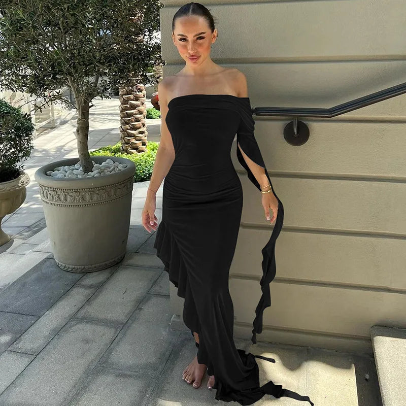 Dulzura One Shoulder Ruffle Maxi Dress Irrigrual Party Long Dress Evening Birthday Clothes Elegant Outfits 2023 Summer