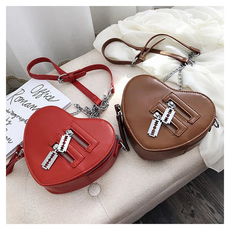 Bolsos y carteras para mujer, bolso de hombro con forma de corazón rojo a la moda, bolso cruzado con cadena para mujer, bolso de mano y cartera para mujer