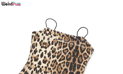 Vestido sexy con estampado de leopardo y gatito extraño para mujer, con lentejuelas, estilo hipster, a la moda, ajustado, elástico, para fiesta de medianoche, para discoteca, ajustado