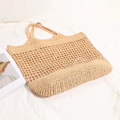 Bolso de mano informal de paja hueca de gran capacidad, tejido a mano, para mujer, bolsos de hombro grandes para playa de verano, bolsos tipo shopper Bali