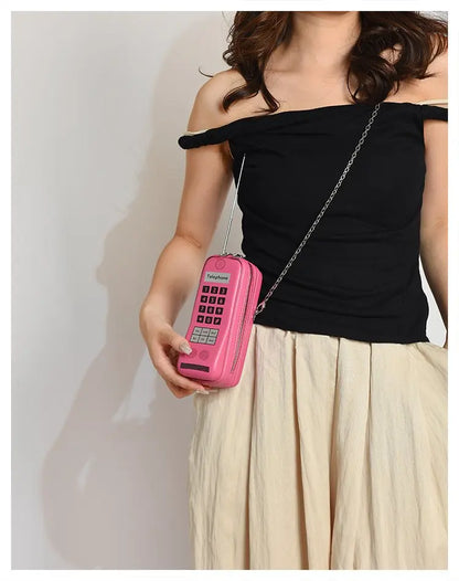 Lindo bolso de hombro para niñas, divertido bolso estilo teléfono móvil, moderno bolso bandolera de un solo hombro con cadena digital y estampado para mujer