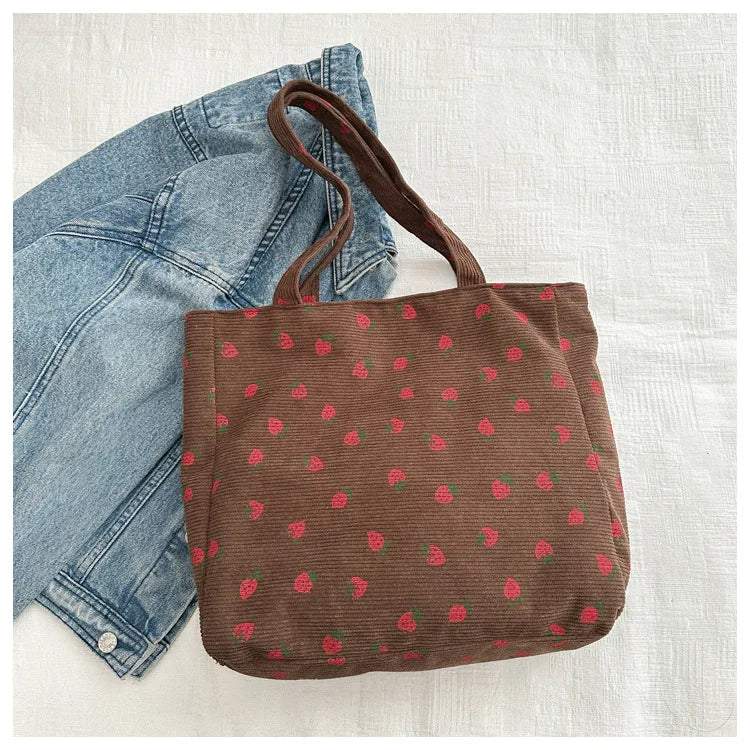 Sac fourre-tout décontracté à motif de fraises, grande capacité, sacs à bandoulière pour femmes, sacs à main chics et simples, grand sac de courses en nylon, sacs à main pour étudiants