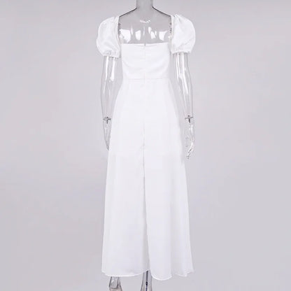 Suninheart Elegante Vestido Midi Blanco Con Hombros Descubiertos Sexy De Manga Corta Con Abertura Alta Vestido De Fiesta De Vacaciones De Verano Vestidos De Mujer 2023