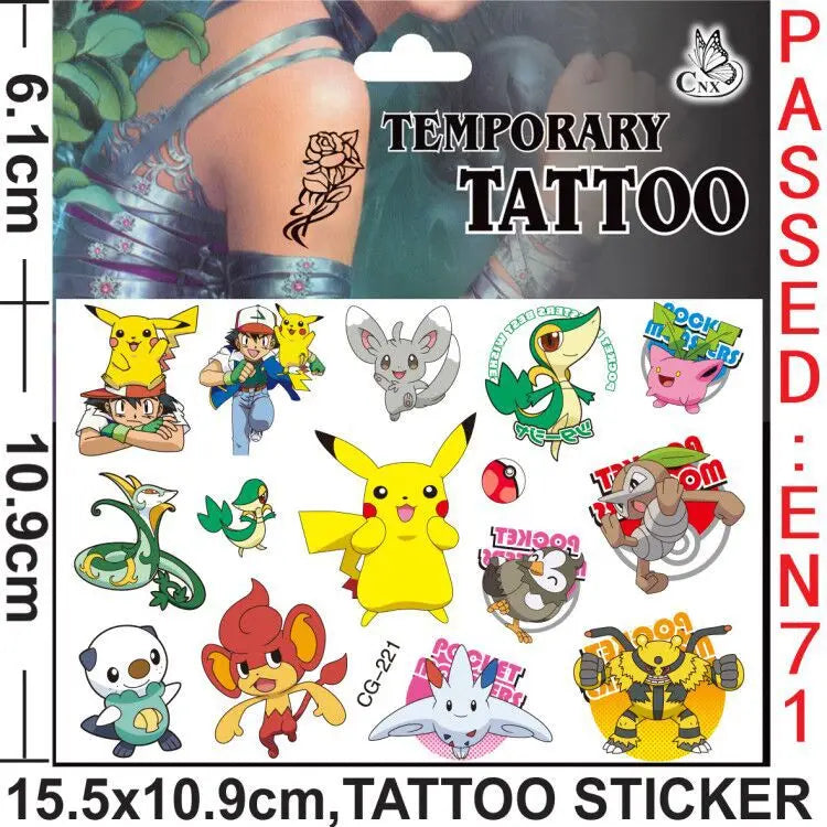 1Pcs/3Pcs/6Pcs Autocollants de tatouage Pokémon Pikachu lumineux non répétitifs Jouets de dessin animé Tatouages ​​temporaires pour enfants Cadeau pour enfants