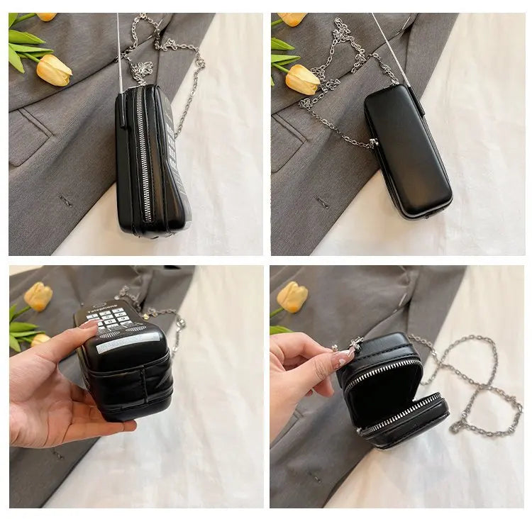 Lindo bolso de hombro para niñas, divertido bolso estilo teléfono móvil, moderno bolso bandolera de un solo hombro con cadena digital y estampado para mujer