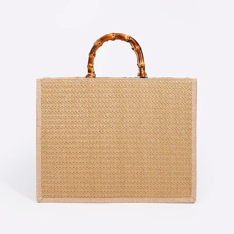 Bolsos de mano grandes con bordado de lentejuelas de moda, bolsos de mano con asa de bambú para mujer, bolsos de playa de verano con flores y paja, bolsos grandes para compras 2024