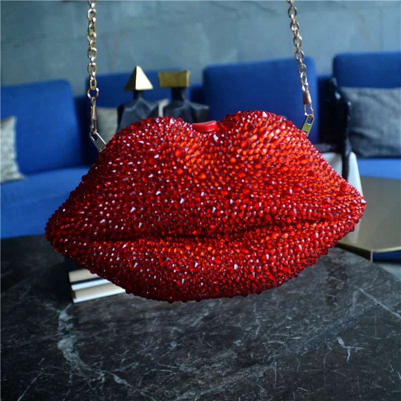 Women Red Lips Clutch Bag High Quality Ladies Acrylic Chain Shoulder Bag Bolsa Evening Bag Lips Shape Purse