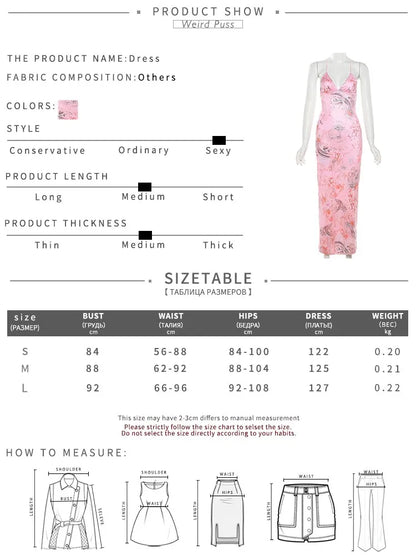 Weird Puss Chic Butterfly Women Maxi Dress Print Backless Spaghetti Straps V Neck Halter Bodycon Hot Girls Club Party Vestidos