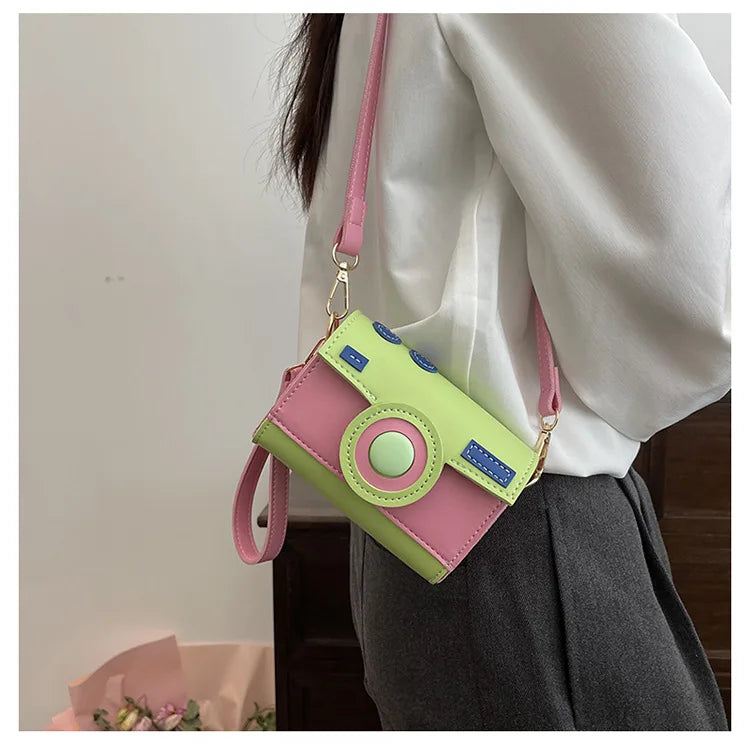 New Women Cute Contrasting Colors Camera Shape Clutch Ladies Casual Mini Crossbody Bag Small Shoulder Bag Purse Messenger Bags