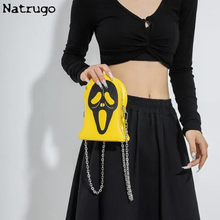 Lindo bolso de hombro con personalidad femenina, divertido bolso de calavera, bolso de mensajero de fantasma de Halloween, bolso de teléfono móvil de moda de PU