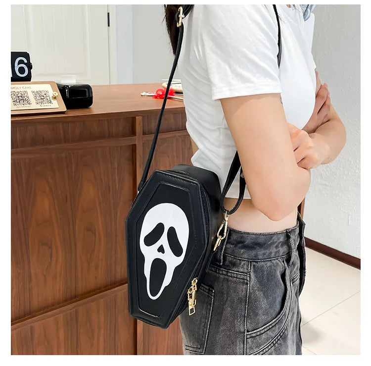 Bolso bandolera con forma de ataúd de fantasma de Halloween, con calavera gótica, divertido bolso de hombro para mujer