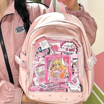 Mini mochila para mujer, novedad de 2024, estilo kawaii, con insignias, placa de exhibición, mochila para mujer, bolso Ita transparente, bolso JK Lolita para niña