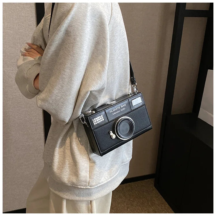 Bolso de hombro estilo cámara para mujer, bolso tipo caja divertido a la moda, bolso bandolera estilo retro para cámara, bolso pequeño para mujer