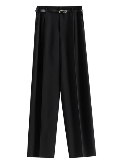 FSLE Straight Versatile Mop Pants For Summer 2024 New High Waisted Slimming Casual Black Women Pants Casual Loose 24FS12102