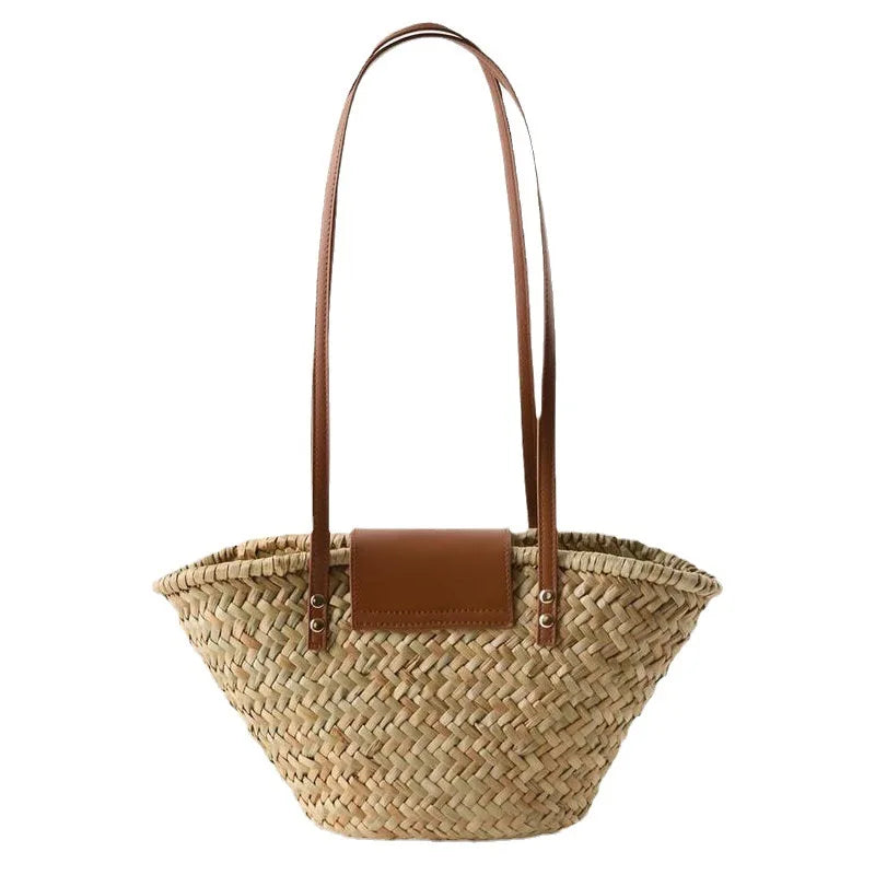 Bolso de mimbre informal para mujer, tejido de mimbre natural, estilo vintage, hecho a mano, para playa, de gran capacidad